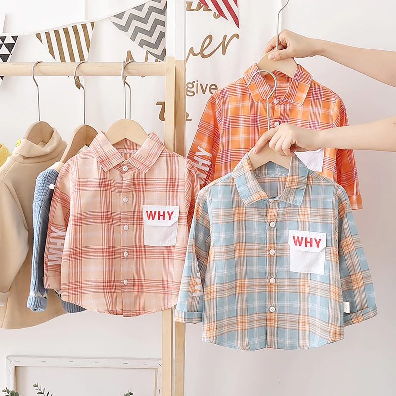 

Unisex Autumn 2020 New Children's Boy's Long Sleeve Letter Pattern Shirt Baby's Top Plaid Shirt Long Sleeve Shirt