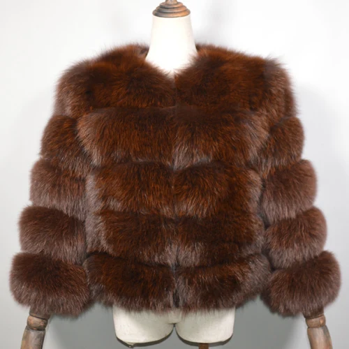 dark brown Женское качественное натуральное пальто с лисьим мехом натуральный мех лисы куртка короткое зимнее меховое пальто с лисьим мехом с фабрики - Цвет: dark brown