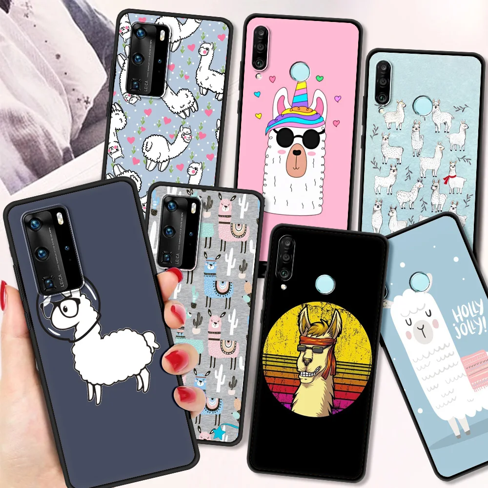 

Мультяшный чехол с альпакой для Huawei P30 Pro P40 Lite E P Smart Y6 Y7 2019, мягкий чехол для телефона Huawei P30 Lite, оболочка, сумка