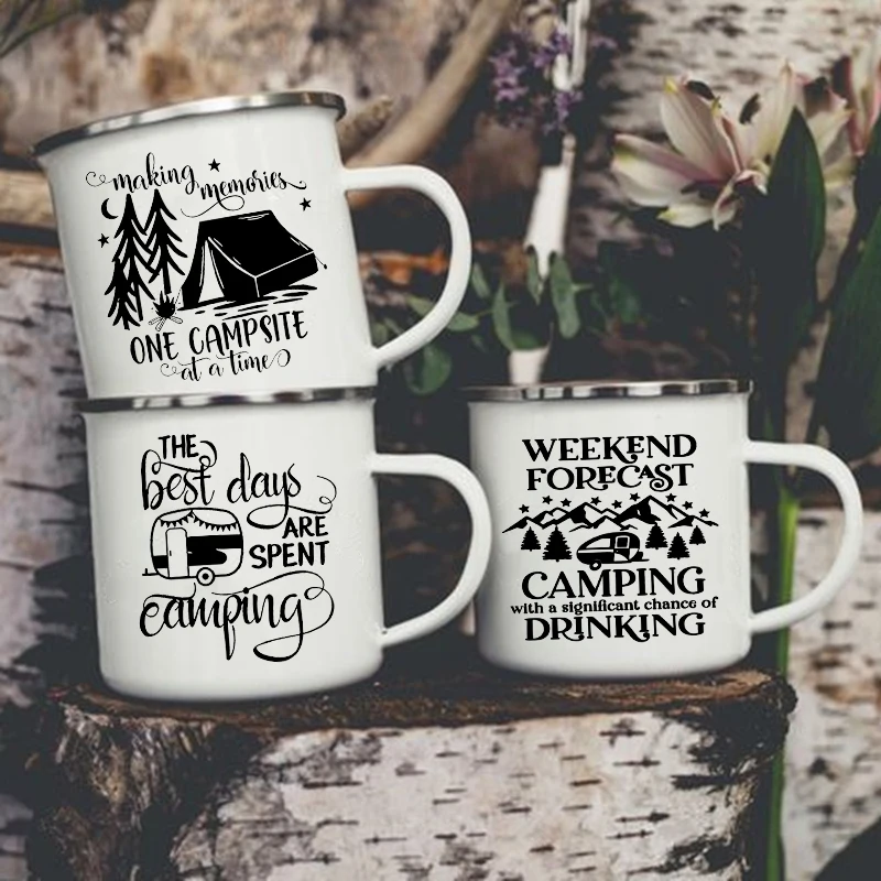 Making Memories One Camping At A Time Print Mug Happy Campers Campfire Enamel Cups Outdoor Campervan Coffee Mug Camper Van Gifts