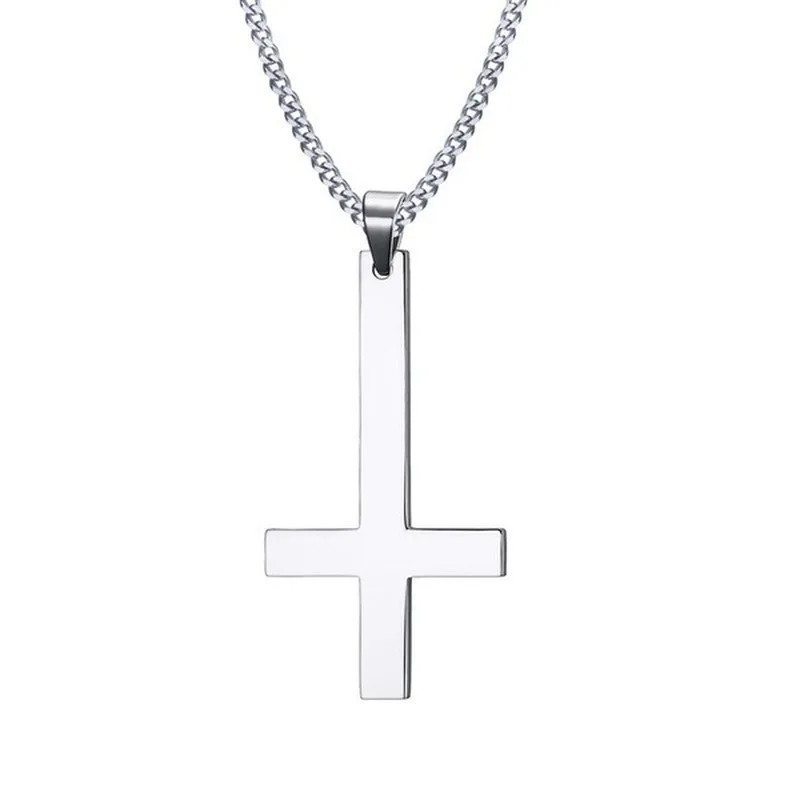 

Male Black Plated St Peter's Inverted Cross Pendant Necklace for Men Stainless Steel Choker Crux de Sanctus Petrus Jewelry
