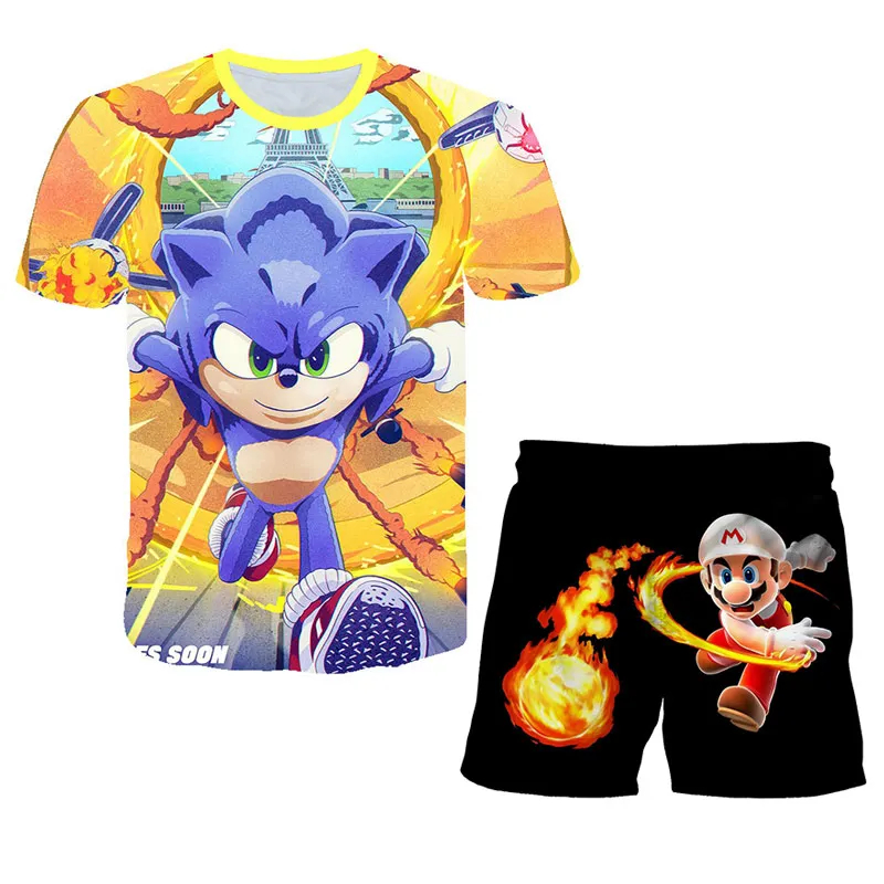

Sonic T Shirt Boys Tshirts And Pants Children's Clothing Sets Kids Girls Tops Tees Baby Clothes Short Sleeve Teen Girls Shirts