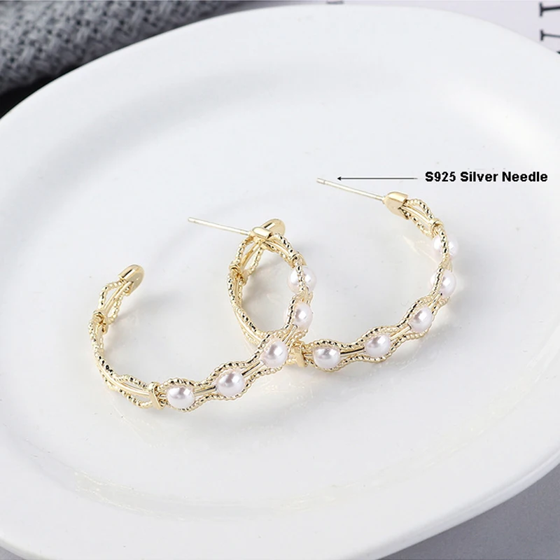 В Корейском стиле модная жемчужная серьги S925 стерлингового серебра иглы Кафф