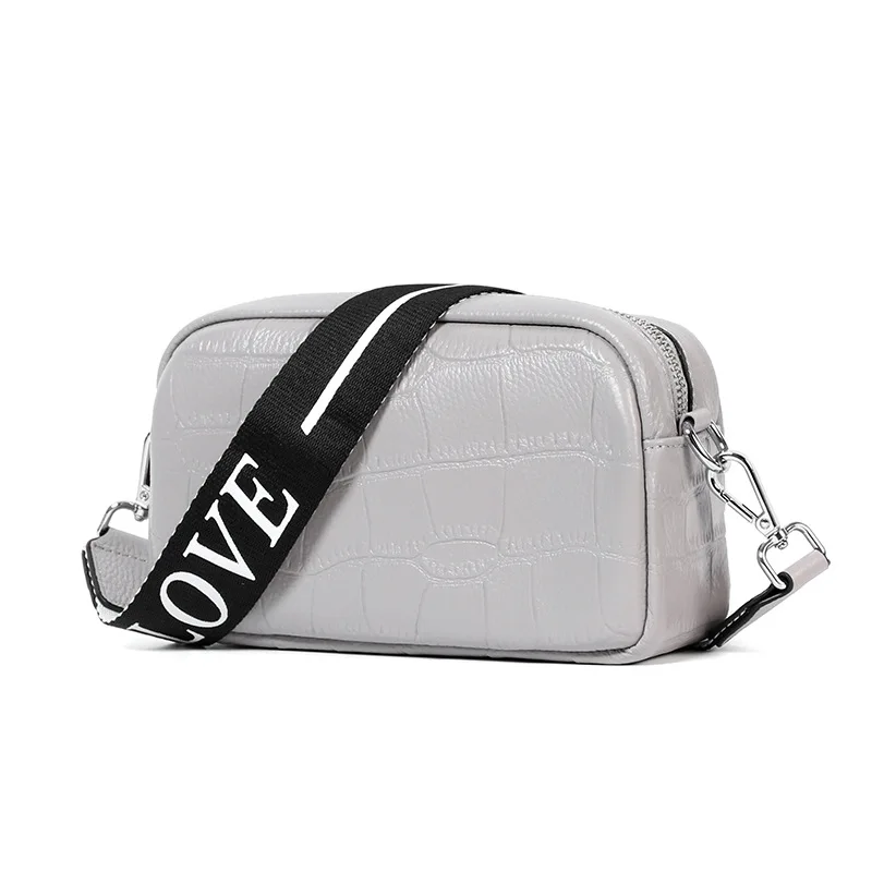 

Fashion Wide Strap Crossbody Bag Camera Bag Crocodile Pattern Genuine Leather Mini Messenger Bag Shoulder Bags For Women Handbag