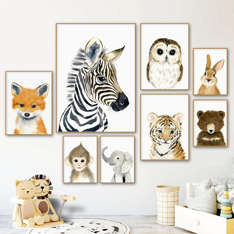 

Nordic Kid Nursery Animal Poster And Prints Owl Giraffe Elephant Zebra Rabbit Canvas Painting Wall Pictures For Baby Room Decor