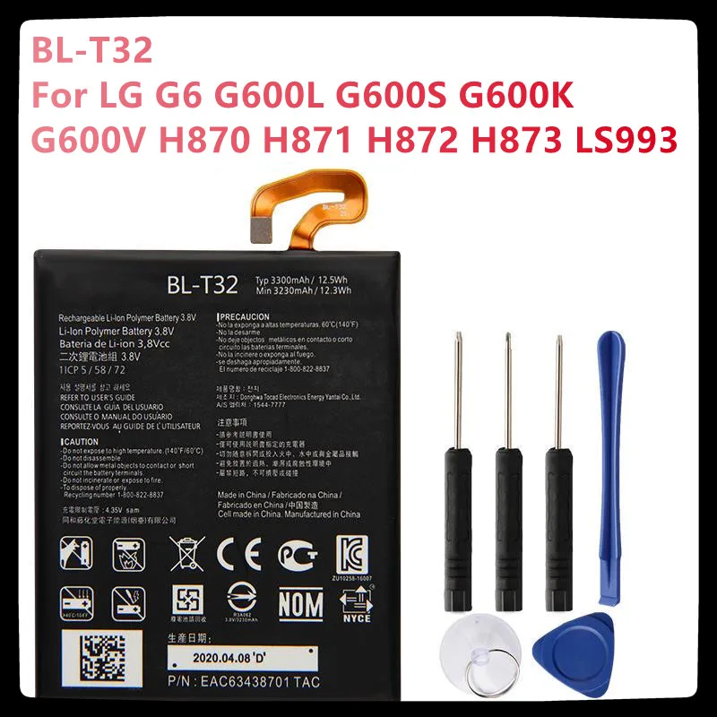 

Original Replacement Phone Battery BL-T32 For LG G6 G600L G600S G600K G600V H870 H871 H872 H873 LS993 Genuine Batteries 3300mAh