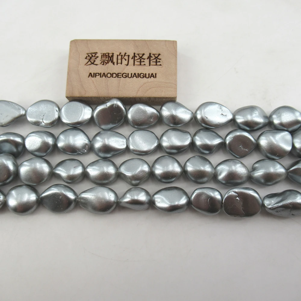 APDGG Wholesale 5 Strands Big Natural Tooth Silver Grey Shell  Pearl Beads 15'' Loose Beads Jewelry Making DIY