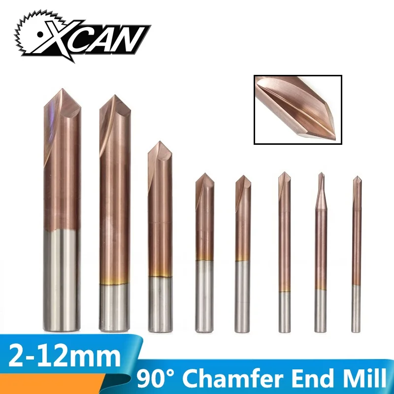 XCAN 1 шт. 3-12 мм 2 флейты 90 градусов фаска Концевая фреза ЧПУ фреза TiCN с покрытием карбида Концевая фреза Фаски Фреза