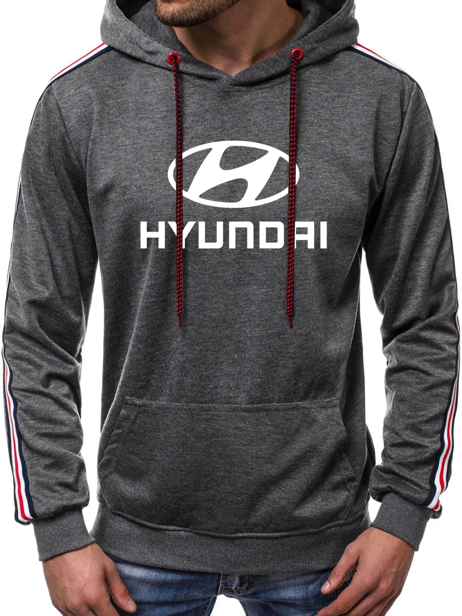 

New Spring Autumn Men's Hoodie Hyundai Motor Car Logo Print Solid color stripe casual high quality harajuku cotton clothing