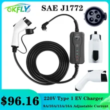 GKFLY 220V Type 1 Portable EV Charger SAE J1772 Level 1 8A 10A 13A 16A Car Charging Stations Smart AC Electric Car Charger