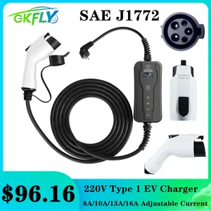 gkfly 220v type 1 portable ev charger sae j1772 level 1 8a 10a 13a 16a car charging stations smart ac electric car charger free global shipping