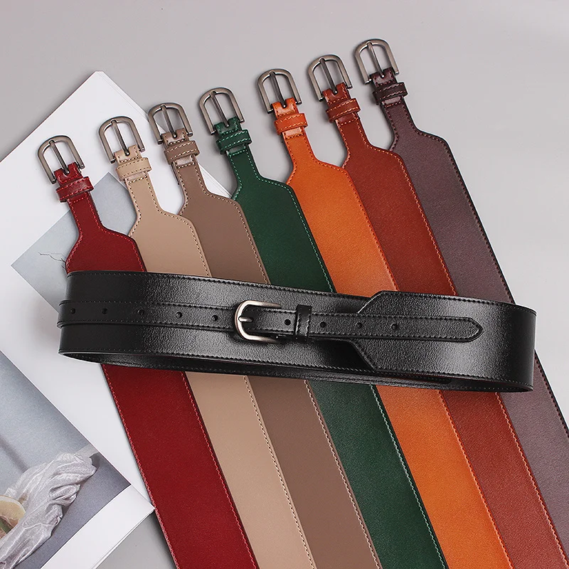 

2021 Female Luxury Leather Belt Legitimate Leather Smooth Waist Wide Fall Jacket Dress Belt Accessories