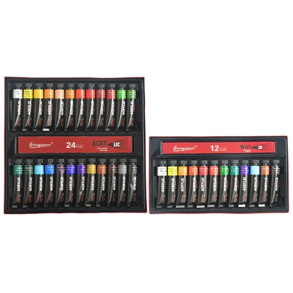 

12/24 Colors 12ml Tube Waterproof Acrylic Paint Set Stationery Paint Painting Student Art School U0C7