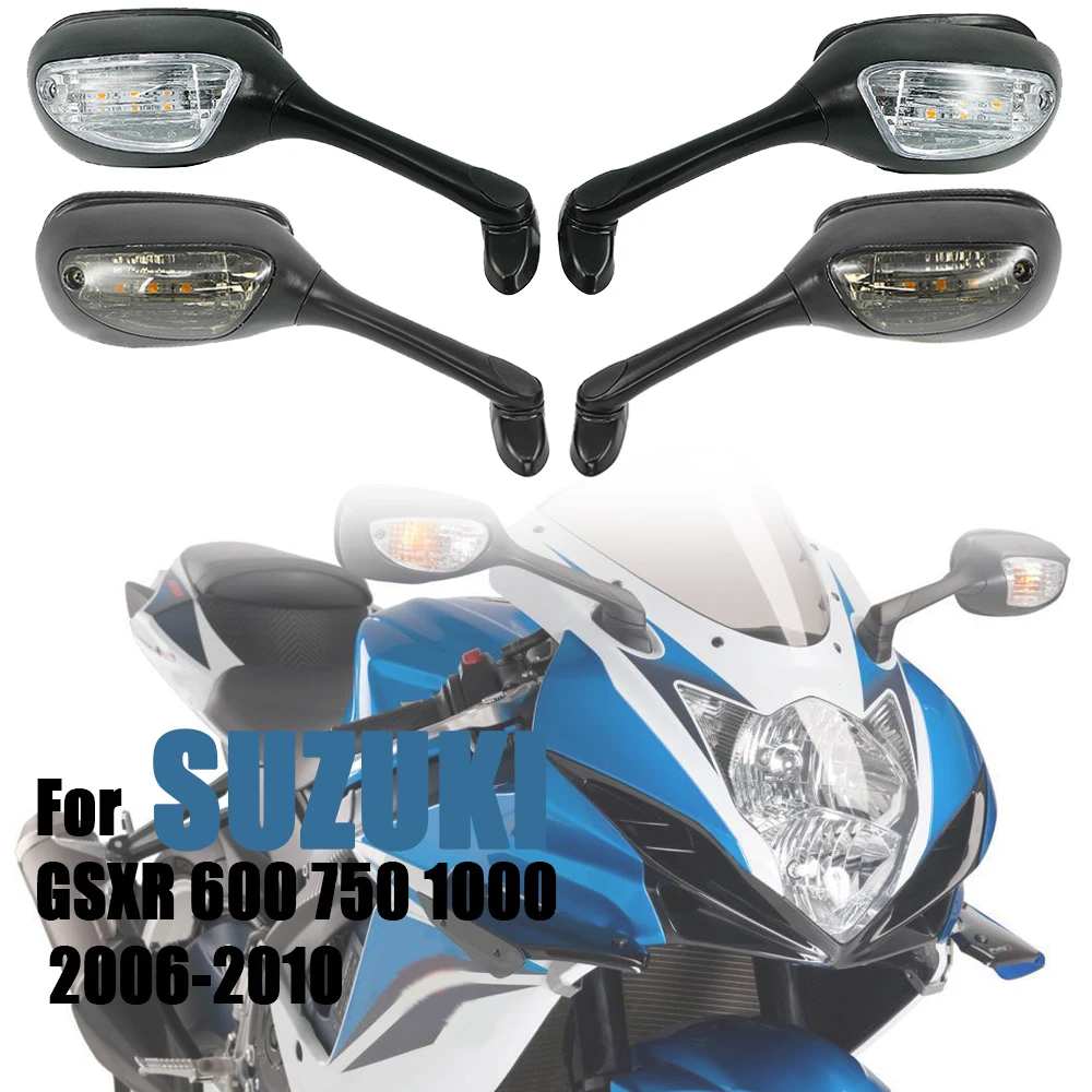 Espejos retrovisores LED para motocicleta, accesorios de luz intermitente para Suzuki GSXR 600 750