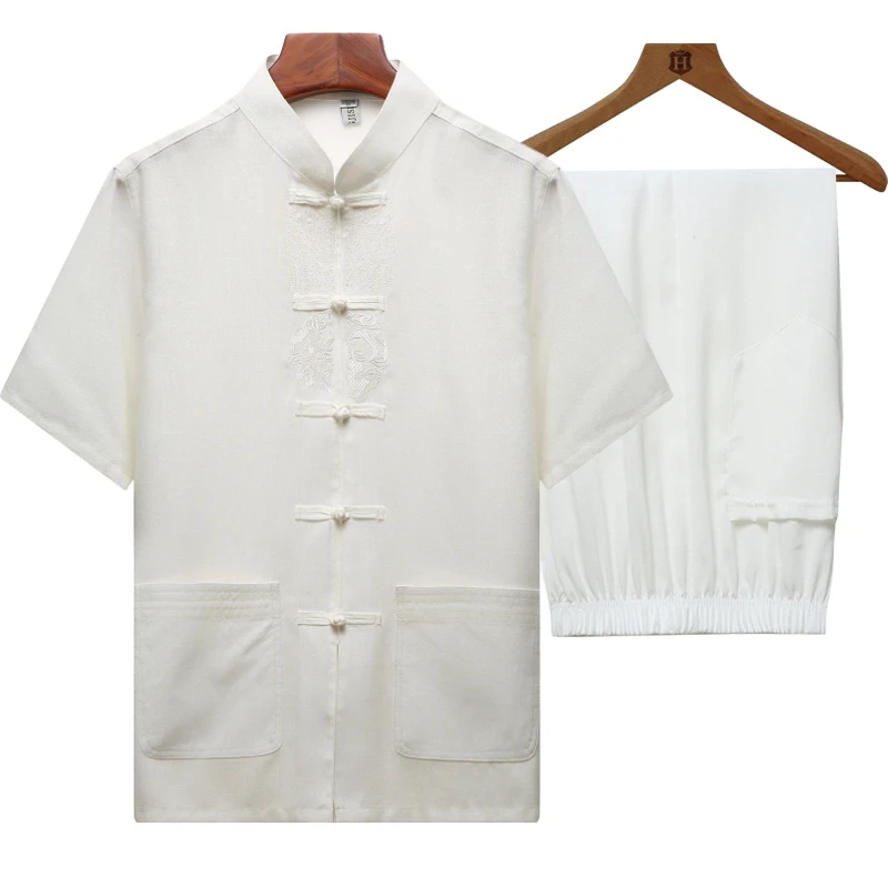 High Quality 2019 New Embroidery Chinese Men's Cotton Linen Wu Shu Clothing Long Sleeve Shirt &amp Pant Kung Fu Tai Chi Suit |