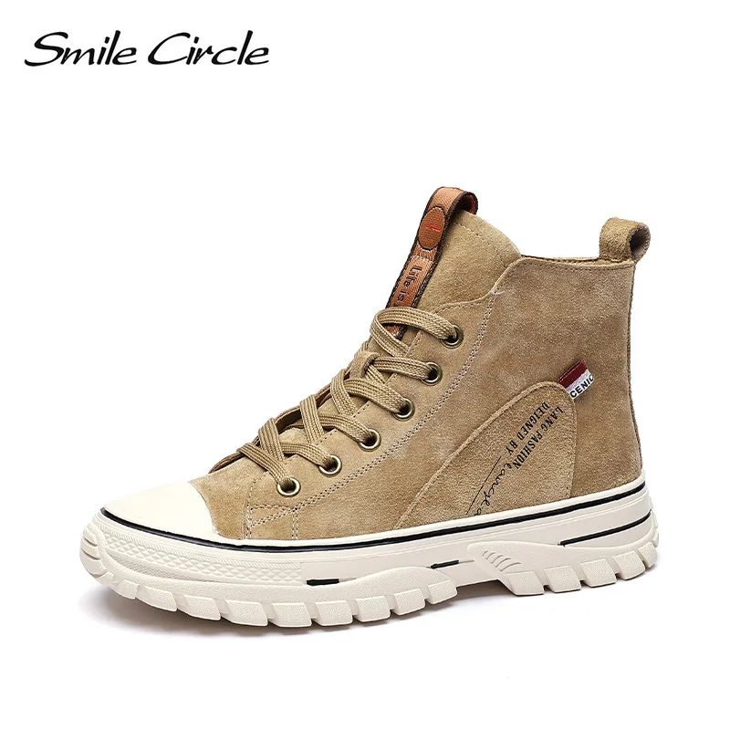 Женские высокие кроссовки Smile Circle повседневные ботинки из натуральной кожи на плоской платформе со