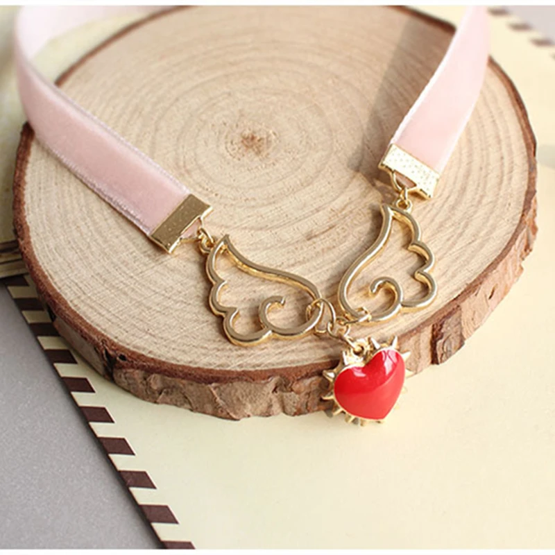 

Newest Trendy Sweet Necklaces Angel Wings Red Heart Star Cherry Blossoms Choker Necklace for Women Jewelry Gift