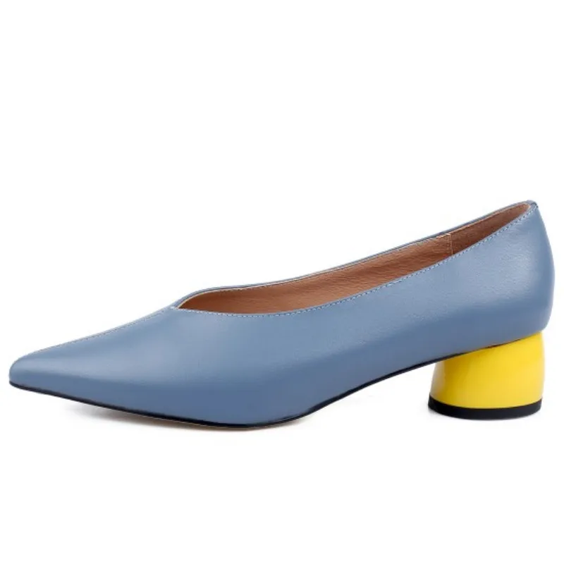

Fanyuan Pointed Toe Soft Genuine Leather Women Pumps Shoes Spring Summer Basic Female Fashion Comfortable Med Heels Size34-43