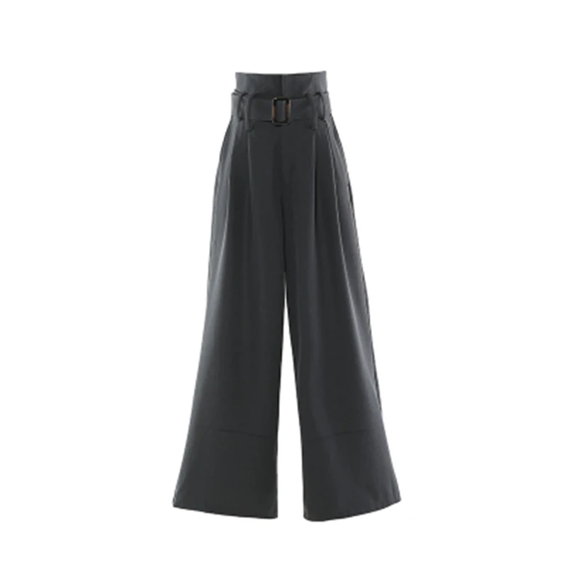 

ECRURANI Black Straight Pants For Women High Waist Sashes Casual Loose Wide Leg Trousers Female Fashion New Clothing 2021 Tide