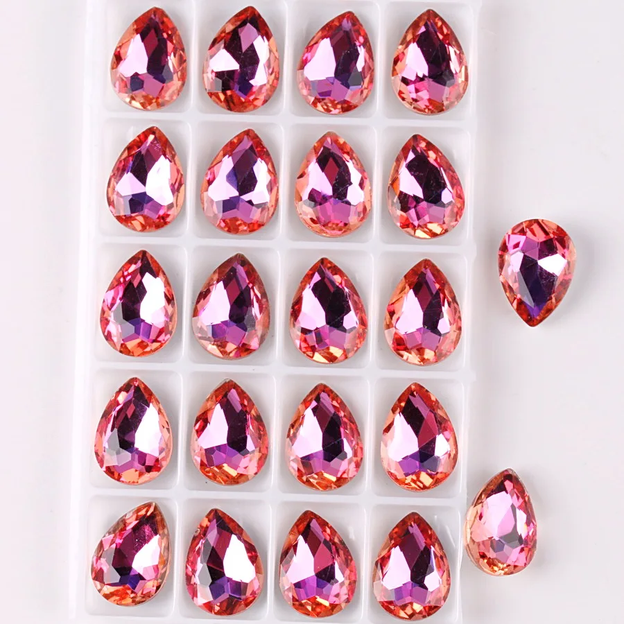 Glass crystal Water drop shape 3 sizes rainbow & jelly candy AB colors point back Glue on rhinestone beads applique diy trim |