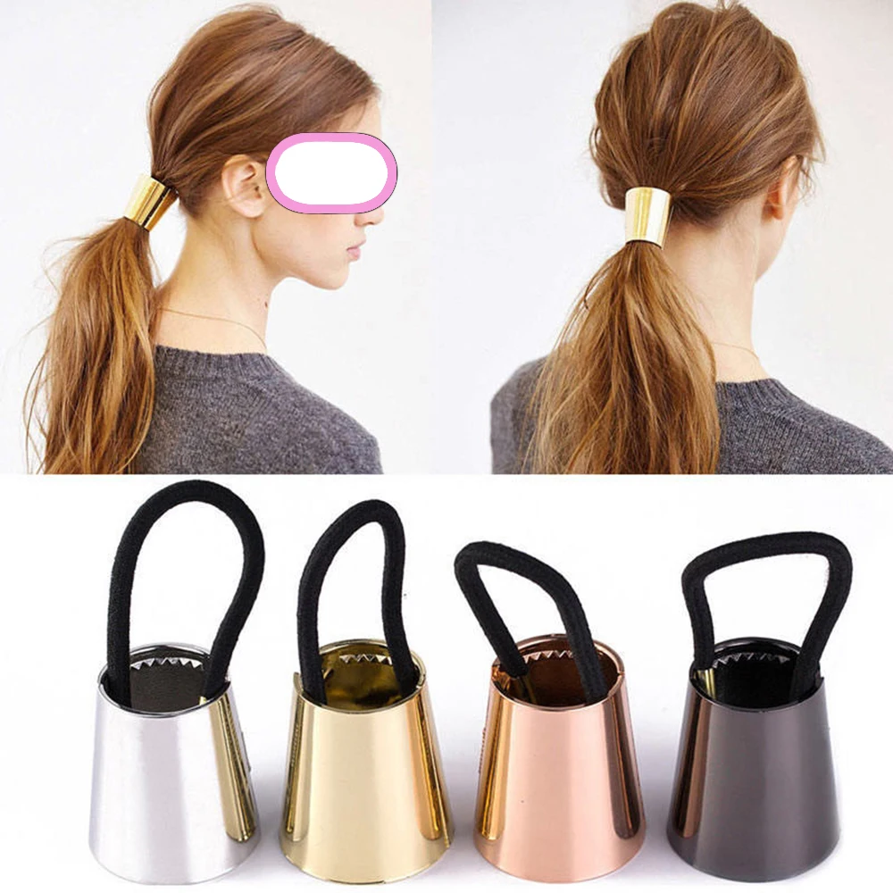 

4 Colors Chic Hair Clip Woman Girls Metal Elastic Ponytail Holder Hair Cuff Wrap Tie Band Ring Rope