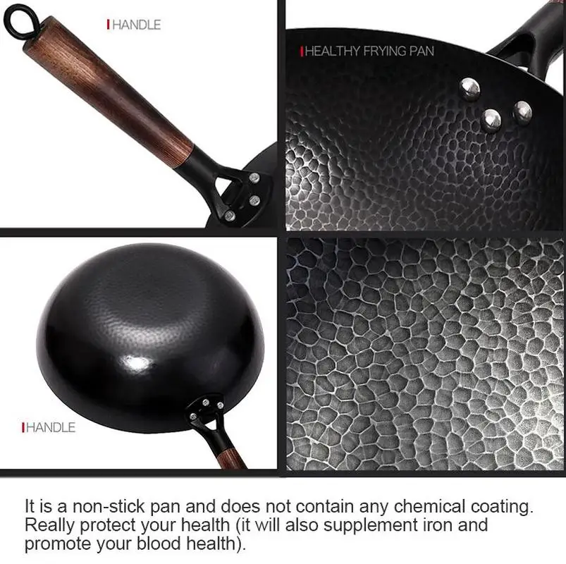 32 см Немелованная здоровья вок сковорода с антипригарным покрытием газовая