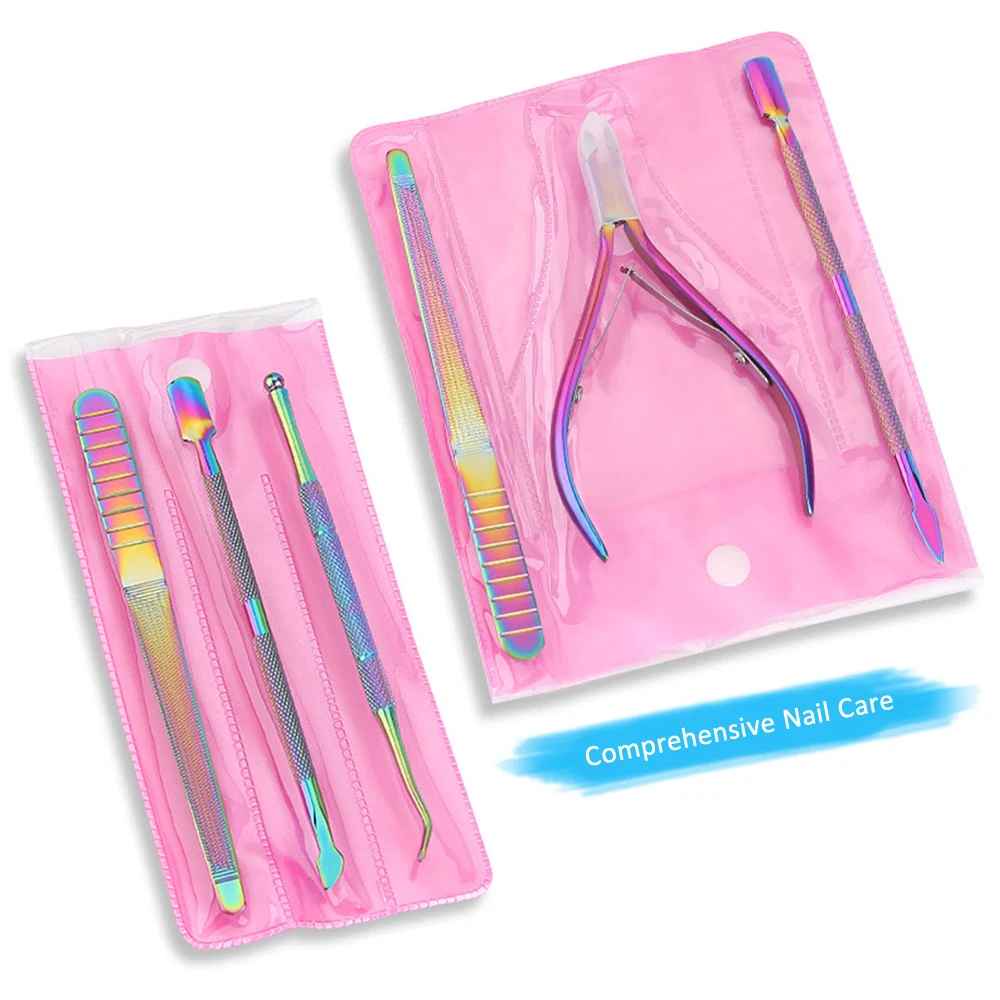 

Nail Art Tools Multi-Type Rainbow Stainless Steel Cuticle Pusher Dead Skin Fork Gel Remover Nipper Tweezer Pedicure Manicure Set