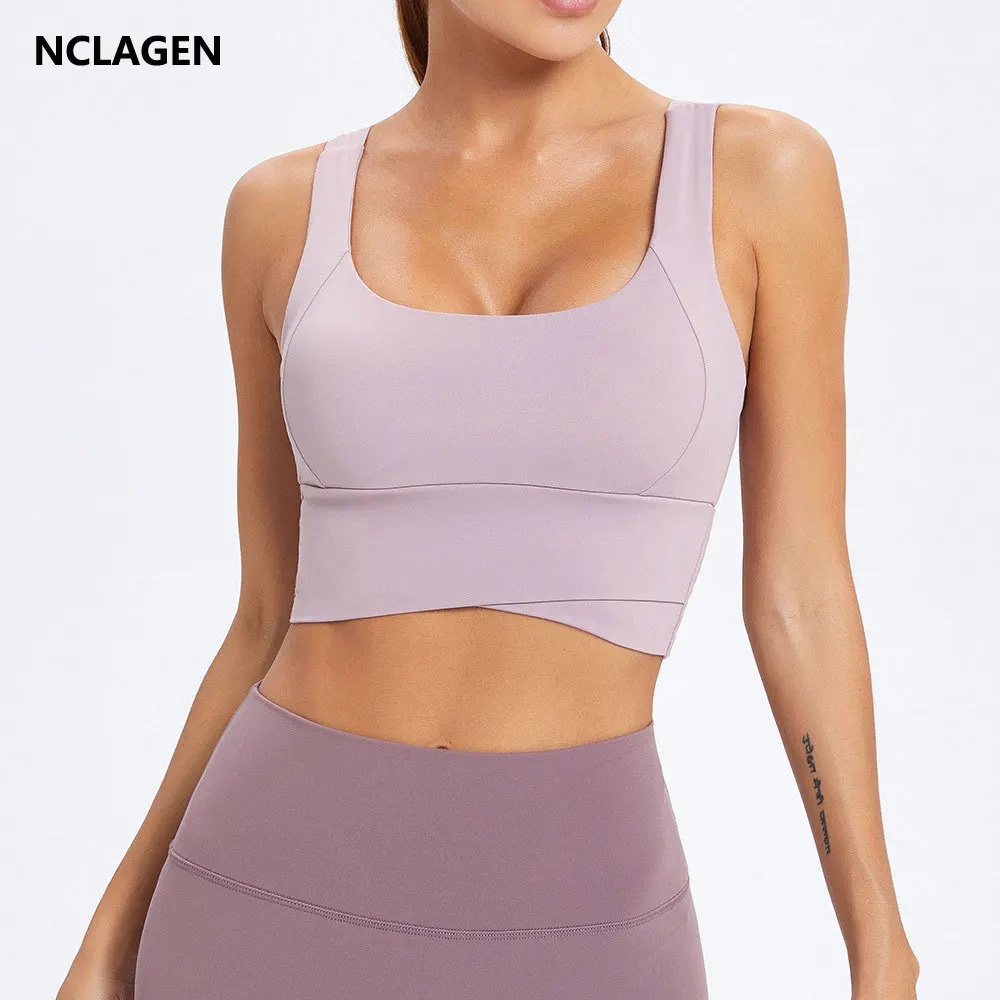 

NCLAGEN Training Solid Yoga Bras Padded High Impact Support Sports Workout Gym Crop Top Women Push-up Naked-Feel Running Vest