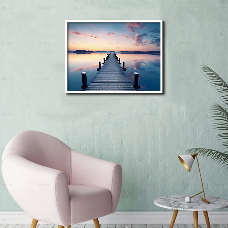 

Wall Art Landscape Mountain Lake Waterfall Bridge Nordic Posters and Prints Pictures Living Room Home Decor Canvas Painting