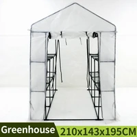 210x143x195cm walk in greenhouse plant cover garden removable 3 grids flower shelf outdoor balcony vegetable sheds with frame