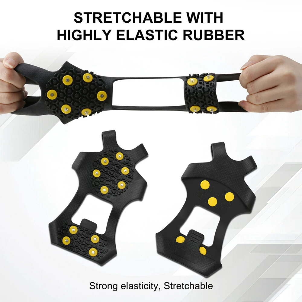 

10-Stud Rubber Spikes Anti Slip Snow Ice Grips Gripper Over Shoe Traction Cleats