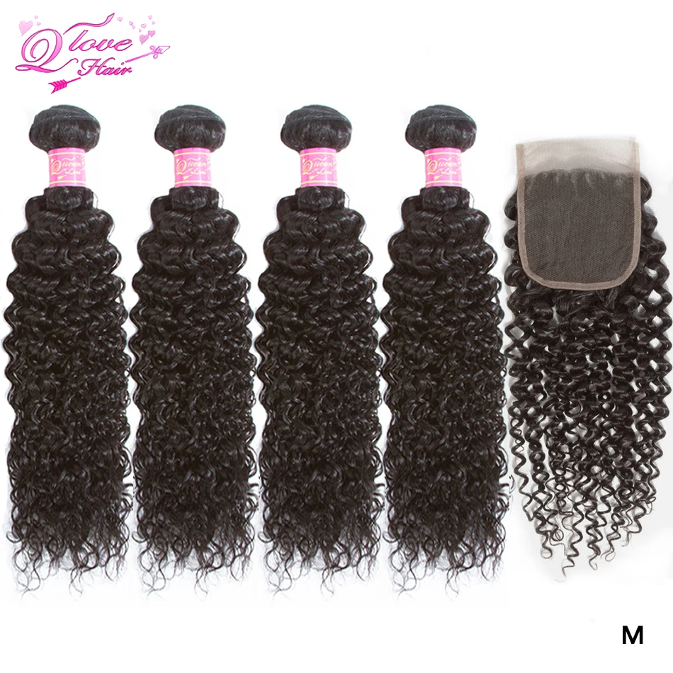Queen love Hair 5 шт./лот малазийские кудрявые вьющиеся пряди 4 пряди с закрытием человеческие волосы пряди с закрытием волосы remy