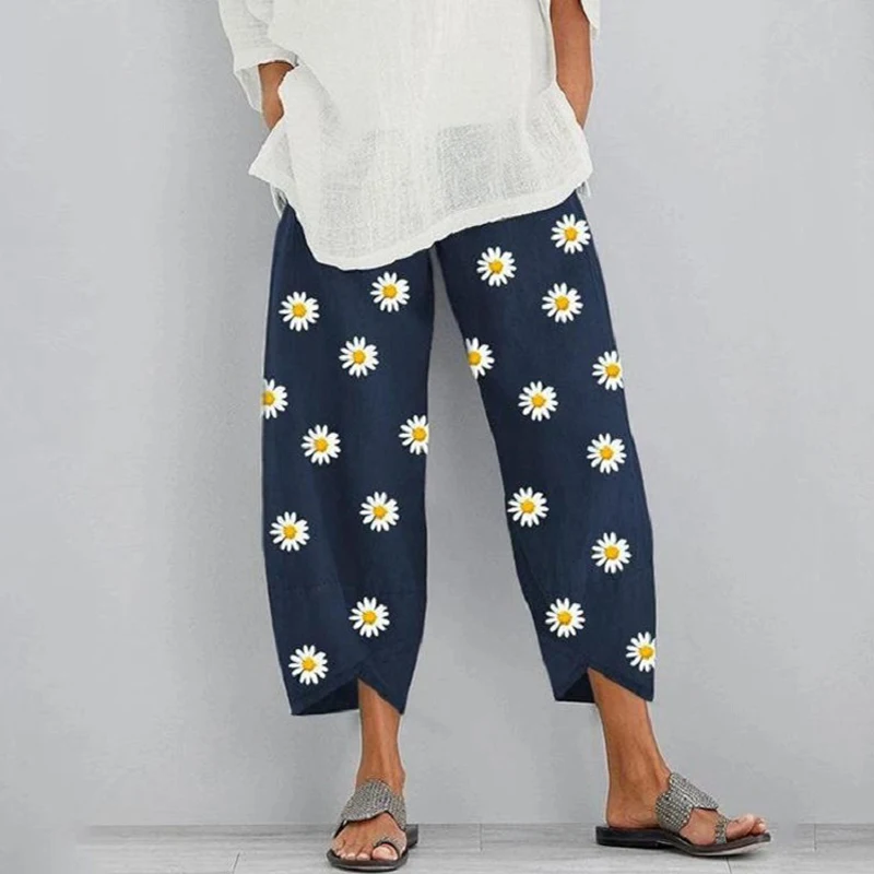 

Для женщин из хлопка и льна в винтажном стиле, брюки 2020 Лето штаны с эластичной резинкой на талии Необычные брюки для девочек на каждый день, ...