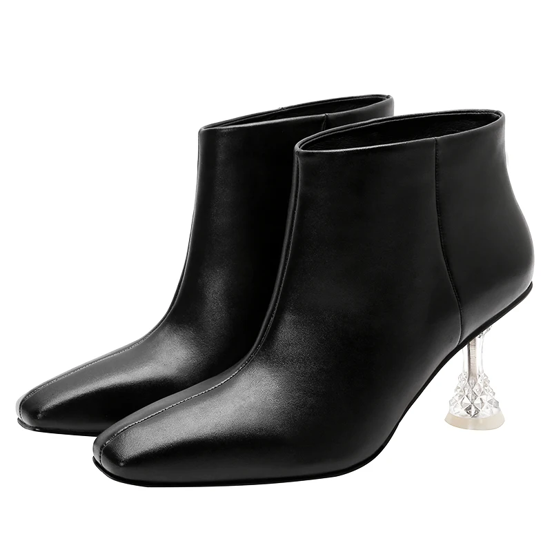 Женские ботинки на высоком каблуке винно красные с квадратным каблуком Осень