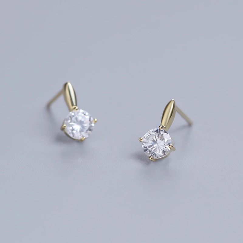 

Delicate 925 Sterling Silver Shining Zircon Stud Earrings Women Light Luxury Temperament 14k Real Gold Small Earring
