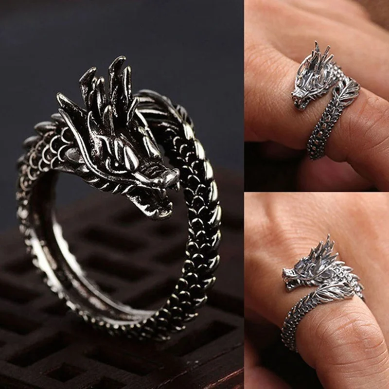 Новинка модное регулируемое серебряное кольцо с драконом для мужчин властная