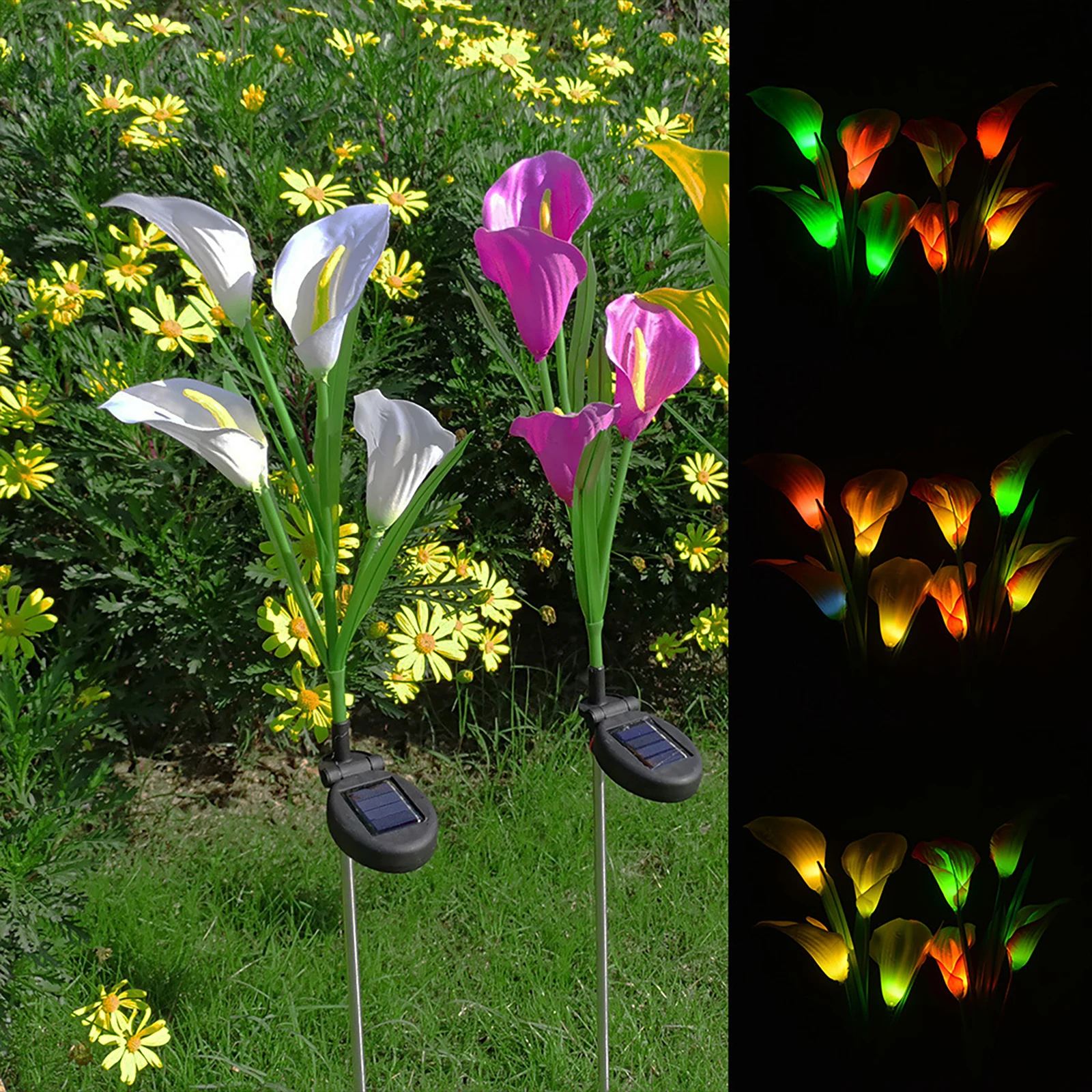 

4LED Calla Lily Flower Solar Powered Outdoor Garden Light Waterproof Yard Pathway Street Lighting Lawn Garden Decoration Lamp