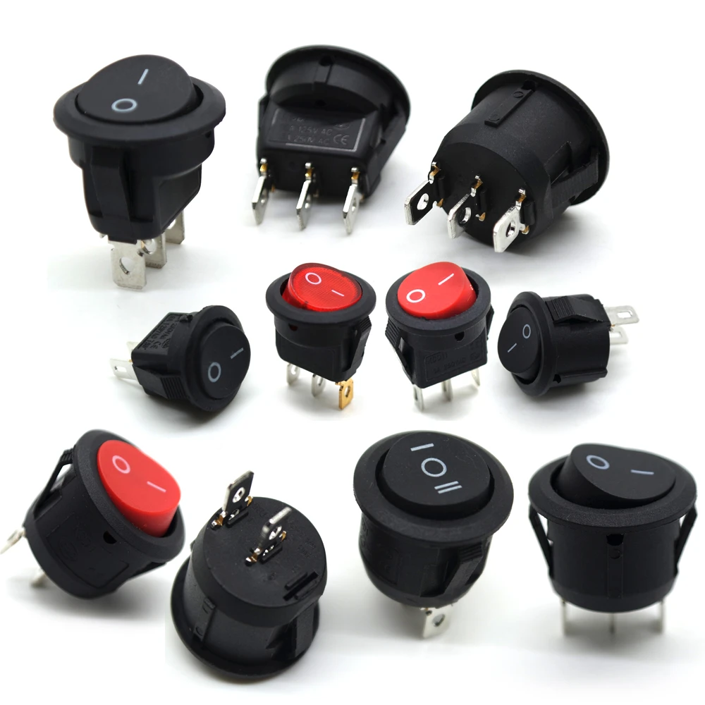 KCD1 Round Shape Rocker Switch 2/3 Position black ON-OFF Pin Electrical Equipment With Lighting Power 16.5mm 23mm red light |