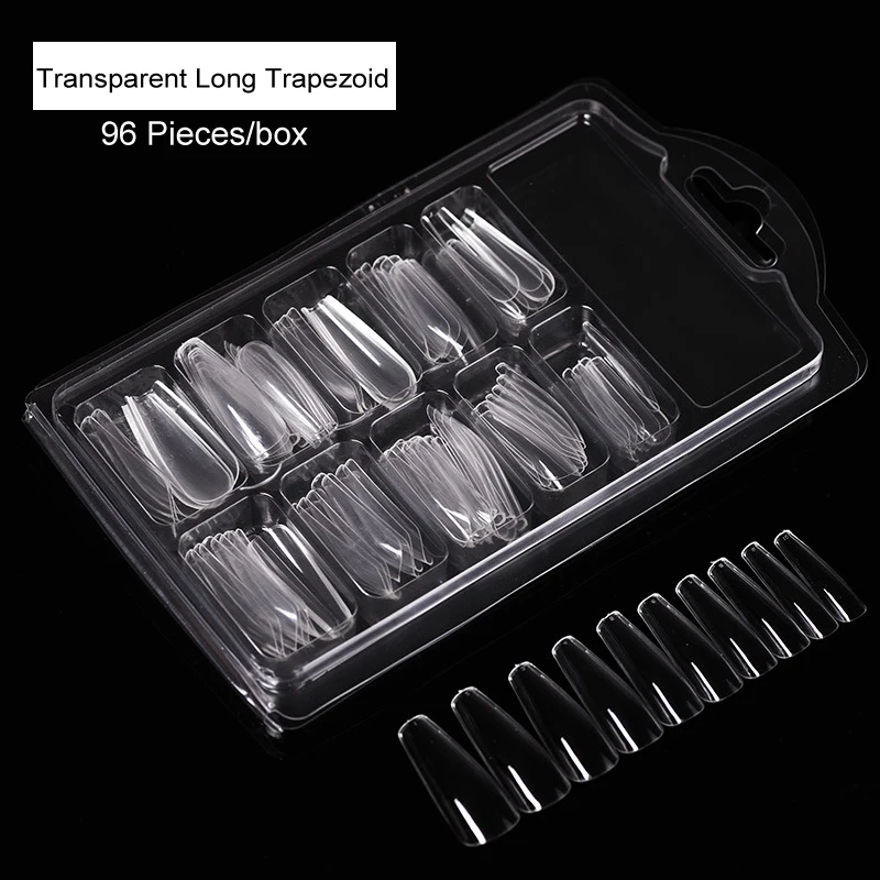 96 Pcs/Box Full Cover Fake Nail Artificial Press on Long Ballerina Clear/Natural/white False Coffin Nails Art Tips Manicure Tool | Красота и
