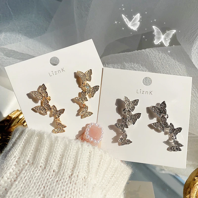 

Trendy Elegant 14K Real Gold Plated Butterfly Earrings for Women Top AAA Shiny Zircon S925 Silver Needle Stud Jewelry Gift