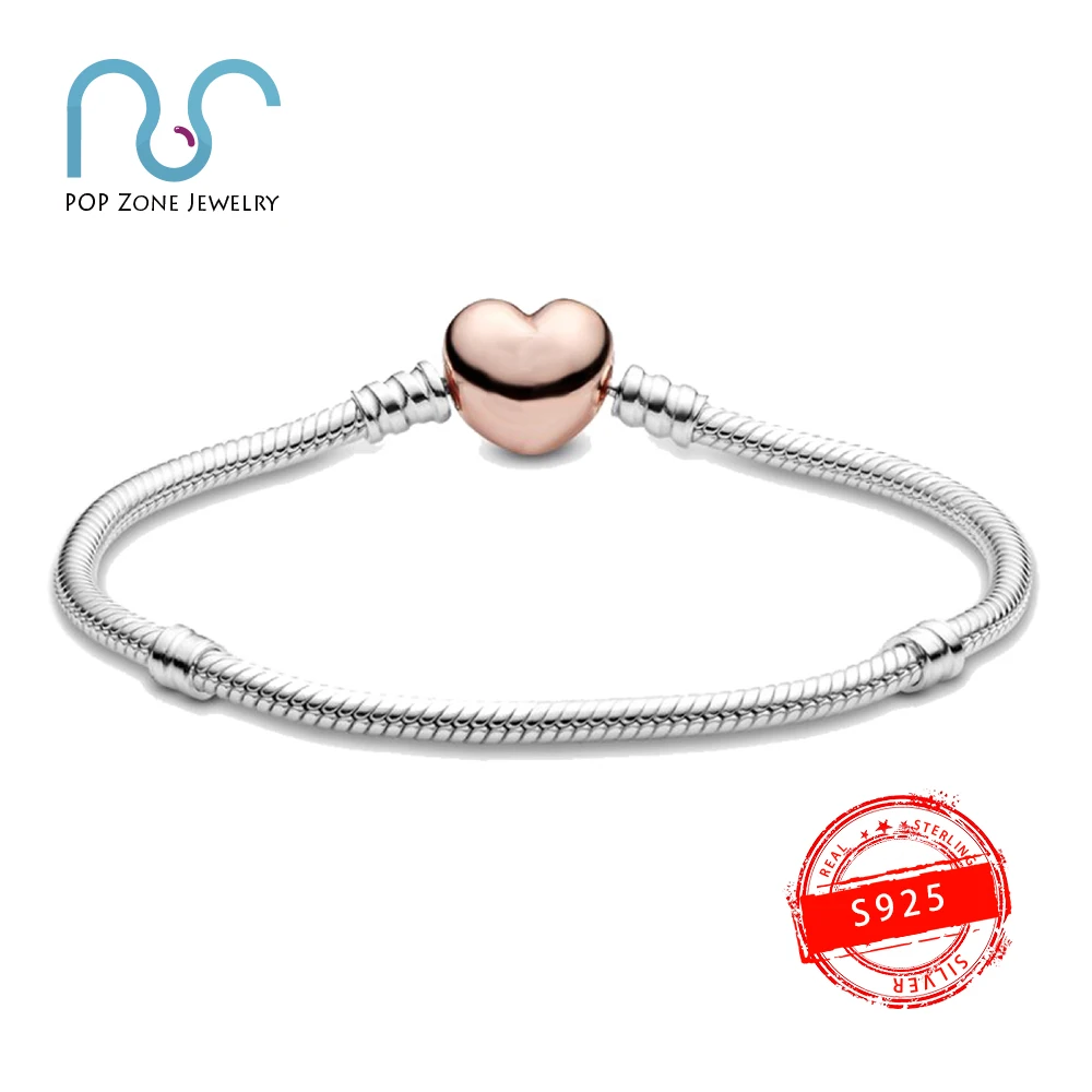 

Fit Original Pan Charm Bracelet S925 Sterling Silver Bracelet Rose Gold Chain Of Heart Shape Measures Female Qualified New Gift