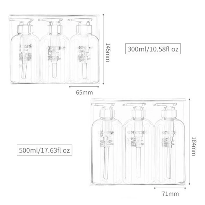 

3pcs/set Soap Dispenser Bottle Bathroom Shampoo Bottle Large-capacity Press Type Lotion Body Soap Empty Bottle Set 300ML/500ML