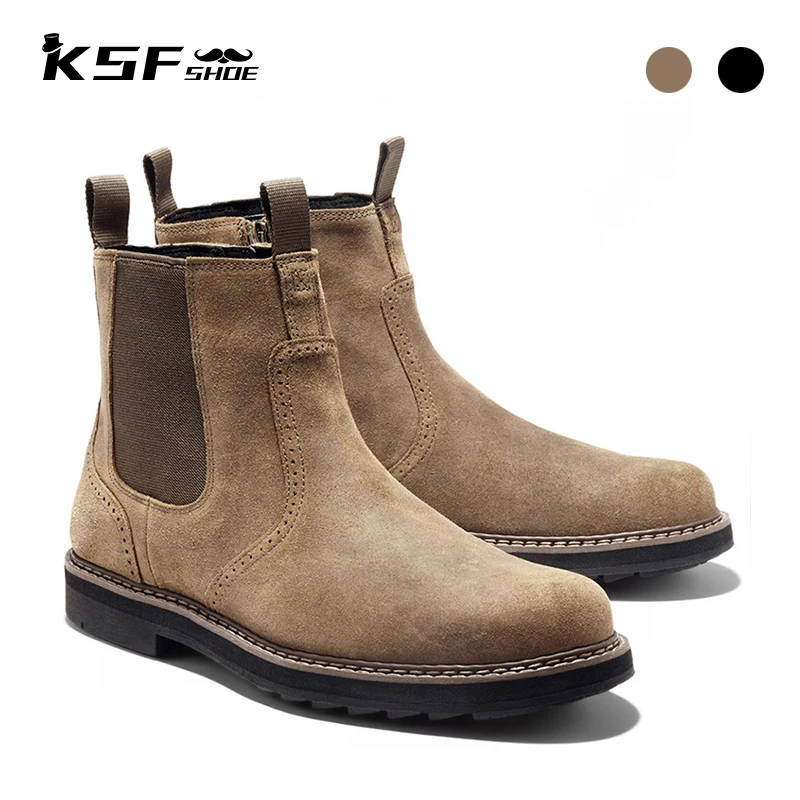 

KSF SHOE Chelsea Suede Boots Shoes Men Luxury Designer Add Velvet Fashion Handmade Genuine Leather Winter Man Boots Shoes Men