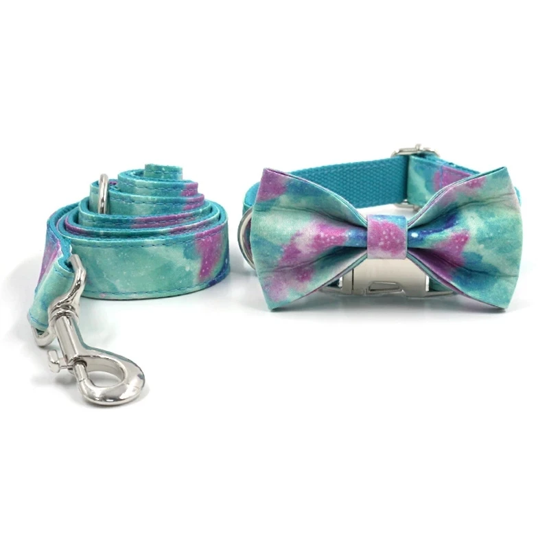 

Luxury Custom Engraving ID Pet Dog Collar Leash Set Pink Floral Printing Cute for Small Medium Large Dogs Quick Release