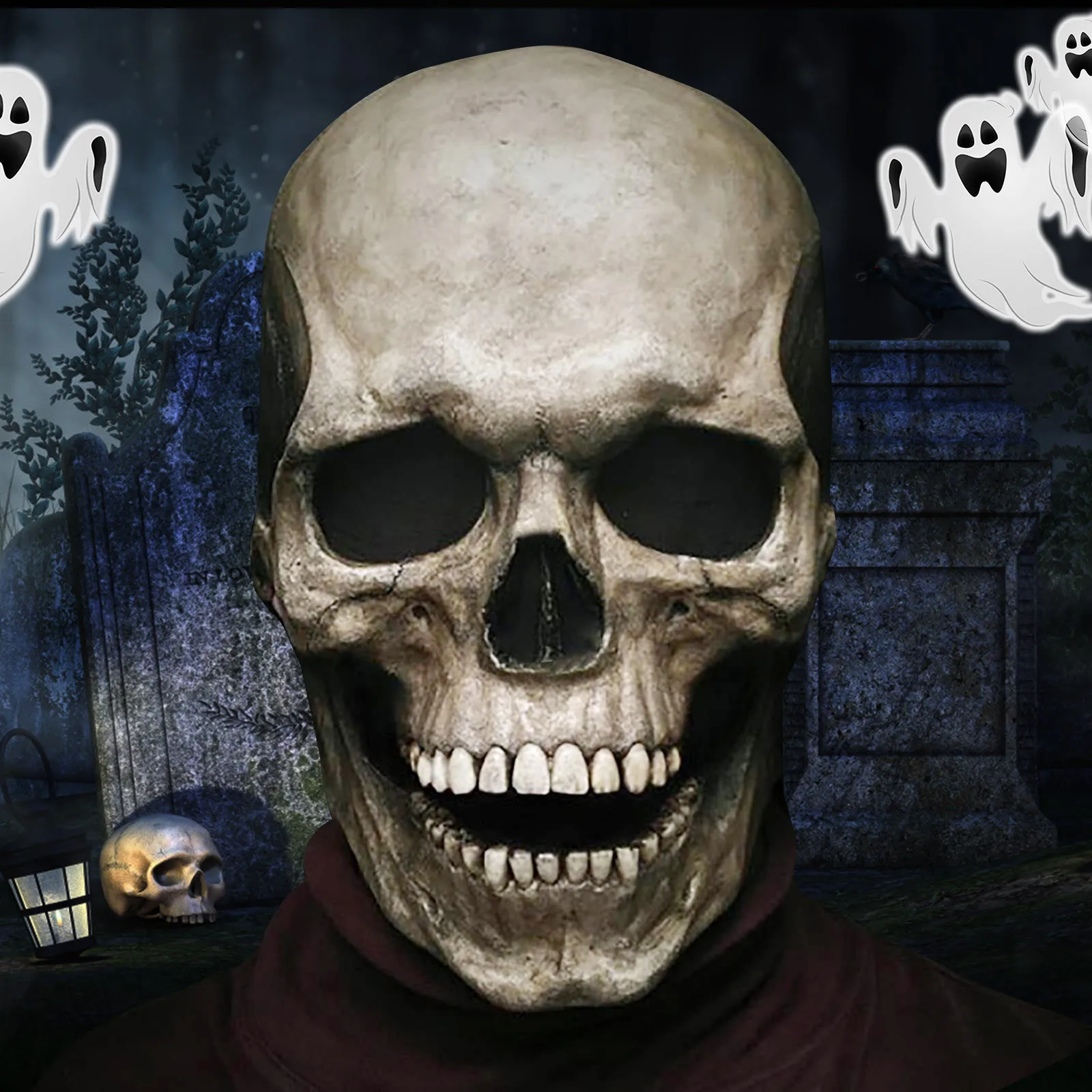 

Маска с черепом на всю голову, маска со скелетом, костюм на Хэллоуин, ужасная маска от зла, шлем с подвижными челюстями, искусственное украше...