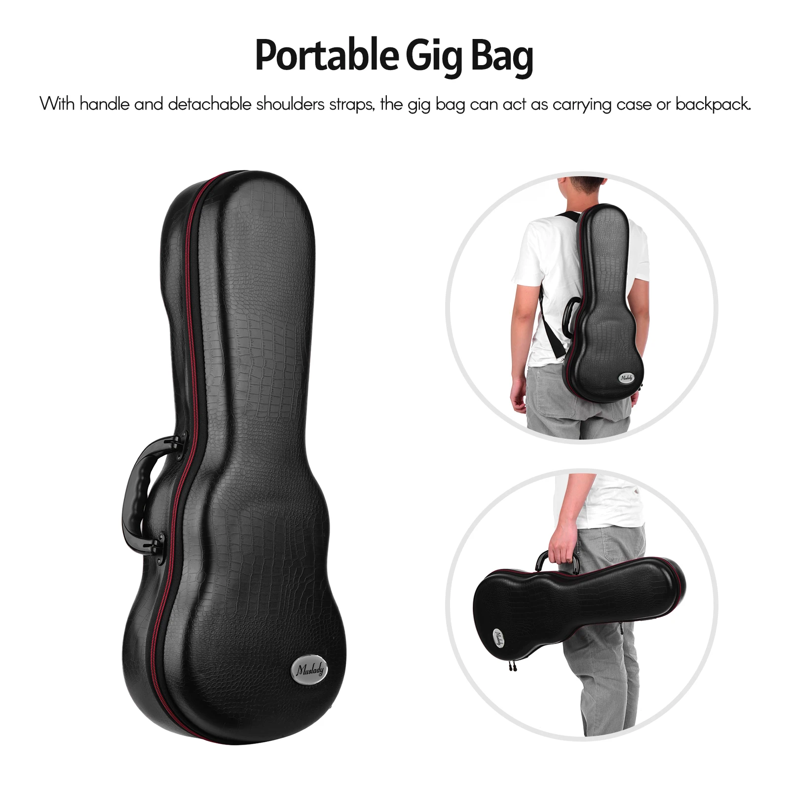 

Muslady 24 Inch Concert Ukulele Gig Bag Lightweight Hardshell Carrying Case PU Exterior Plush Lining with Detachable Shoulder