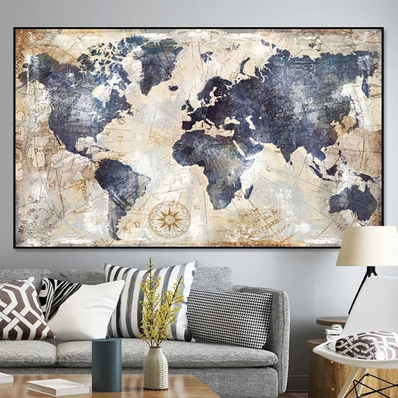 

Canvas Painting Vintage World Map Watercolor Posters and Prints Scandinavian Wall Art Picture Cuadros Home Decoration Room Decor