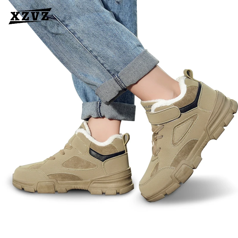 XZVZ-Botas gruesas para ni&ntilde;os y ni&ntilde;as, zapatos de algod&oacute;n antideslizantes para mantener el calor en invierno, parte superior de cuero delicado-0