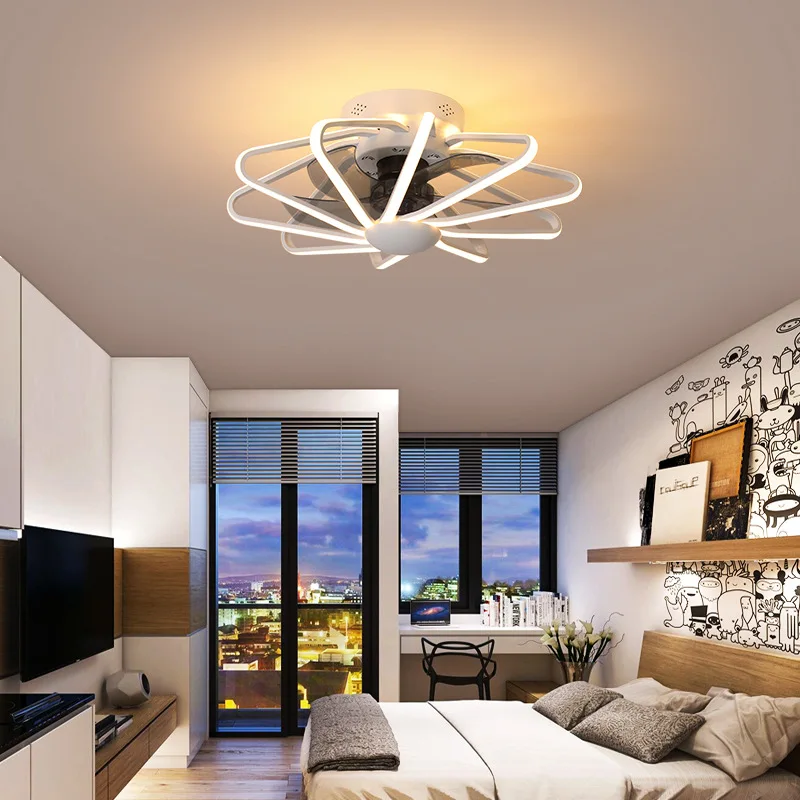 

Brand New Restaurant Fan Light Bedroom Ceiling Fan Light Living Room Lamp Integrated LED Fan Light AC220V Pure Copper Motor