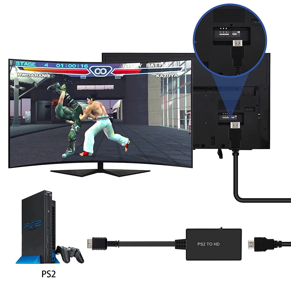 Конвертер PS2 в HDMI-совместимый с кабелем питания адаптер для Playstation 2 кабель